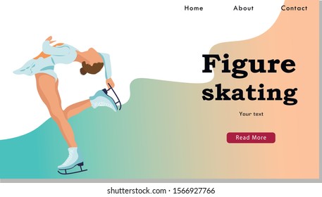 Winter Sport Figure Iceskating Activity Website Landing Page. Sportswoman Performing on Ice Rink with Skating Program. Competition Web Page Banner. Cartoon Flat Vector Illustration