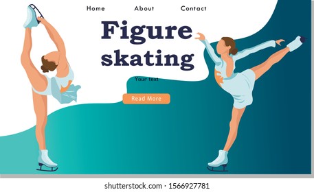 Winter Sport Figure Iceskating Activity Website Landing Page. Sportswoman Performing on Ice Rink with Skating Program. Competition Web Page Banner. Cartoon Flat Vector Illustration