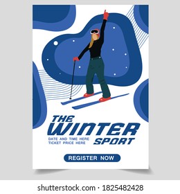 Winter sport flyer design with flat character illustration.
