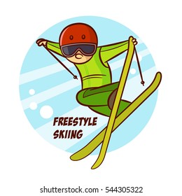 Winter Sport Freestyle Skiing Sticker Vector Illustration