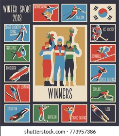 Winter Sport Games 2018 Vector Logos, Icons