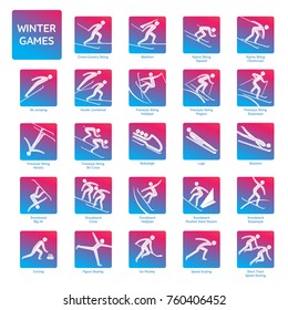 Winter sport games competition icon. All olympic species of events in 2018. Winter sports icons set, vector pictograms for web, other projects. Vector illustration isolated on a white background