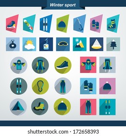 Winter sport and hiking flat icon collection.