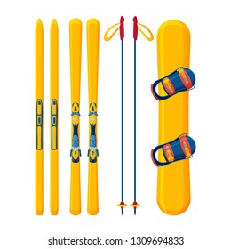 Winter sport icon collection.  Ski and snowboard. Vector illustration.