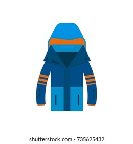 Winter sport icon jacket for Skiing and snowboarding  isolated on white background in flat style design. Elements for ski resort picture, mountain activities, vector illustration.