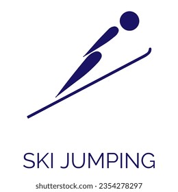 Winter sport icon. Vector isolated pictogram on white background with the names of sports disciplines. Games and sport. Ski jumping