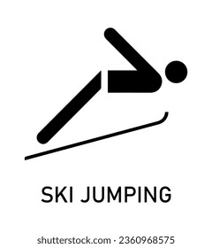 Winter sport icon. Vector isolated pictogram on white background with the names of sports disciplines. Games and sport. Ski jumping