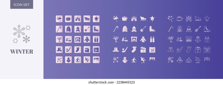 Juego de vectores de iconos de deportes de invierno