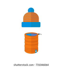 Winter sport icons collection with scarf and hat. Skiing and snowboarding set  accessories  isolated on white background in flat style design.  vector illustration.