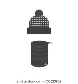 Winter sport icons collection with scarf and hat. Accessories  isolated on white background in flat style design. Elements for ski resort picture, mountain activities, vector illustration.