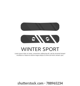 Winter sport icons collection. Skiing and snowboarding set equipment isolated on white background in flat style design. Elements for ski resort picture, mountain activities, vector illustration.