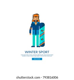 Winter sport icons collection. Snowboarding equipment with character  vector illustration. Can be used for logo, label, banner