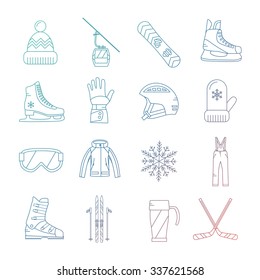 Winter Sport Icons Set Line Style Made In Vector