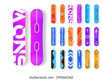 Wintersportsymbole von Snowboard. Snowboard-Set für Ihr Design einzeln auf weißem Hintergrund. Elemente für Skizzenbild, Bergaktivitäten. Vektorgrafik, eps10.