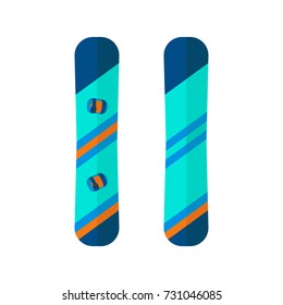 Winter sport icons of snowboard. Skiing and snowboarding set equipment isolated on white background in flat style design. Elements for ski resort picture, mountain activities, vector illustration.