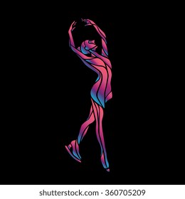 Winter sport. Ladies figure skating silhouette. Ice show. Vector illustration