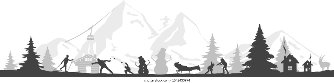 Winter Sport Landscape Vector Silhouette