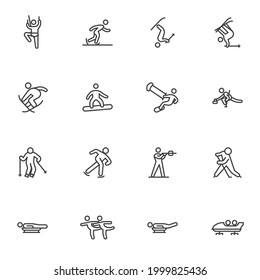 Winter sport line icons set, outline vector symbol collection, linear style pictogram pack. Signs, logo illustration. Set includes icons as hockey, ski, skates, biathlon, speed sleigh, figure skating