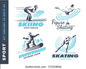 Winter Sport Logo Set - Vector Illustration, Emblem Design On White Background