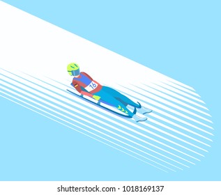 Winter Sport Luge. Athlete On A Sledge (face Up) On A Snowy Track. Vector Illustration EPS-8.