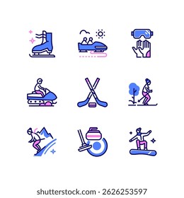 Winter sport - modern line art style icons set
