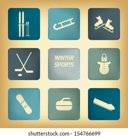 Winter sport pictograms with various winter sports in vintage design