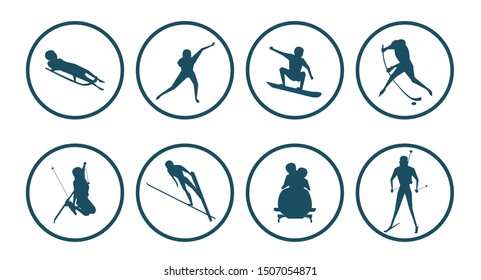 Winter sport, round icons, people