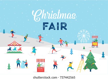 Winter Sport Scene, Christmas Street Event, Festival And Fair, With People, Families Make Fun