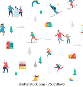 Winter sport scene, Christmas street event, festival and fair with people