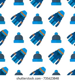 Winter sport seamless pattern. Skiing and snowboarding set equipment isolated on white background in flat style design for decorative wallpaper, printing, backdrop, scrapbook.