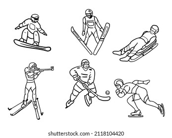 Winter sport set in doodle style. Isolated vector.