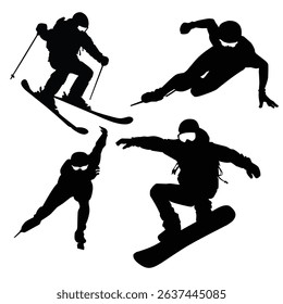 winter sport set silhouette vector art