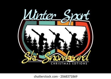 winter sport silhouette retro t shirt design