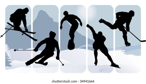 Winter Sport Silhouettes On Abstract Background