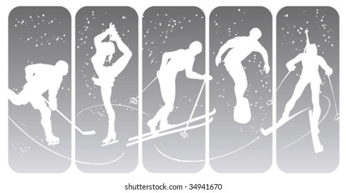 Winter sport silhouettes on abstract background