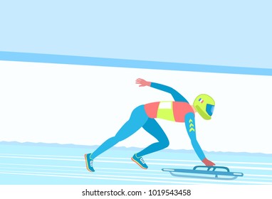 Winter Sport Skeleton. Athlete On A Sledge (facedown) On A Snowy Track. Vector Illustration EPS-8.