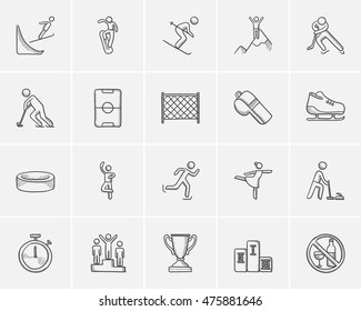 Winter sport sketch icon set for web, mobile and infographics. Hand drawn winter sport icon set. Winter sport vector icon set. Winter sport icon set isolated on white background.