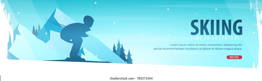 Winter Sport. Ski horizontal banner. Vector illustration