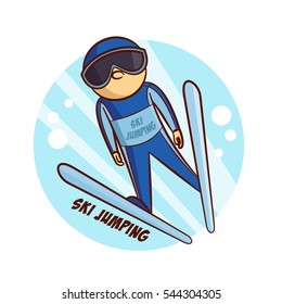 Winter Sport Ski Jumping Sticker Vector Illustration