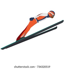 Winter sport. Ski jumping. Vector skier isolate.