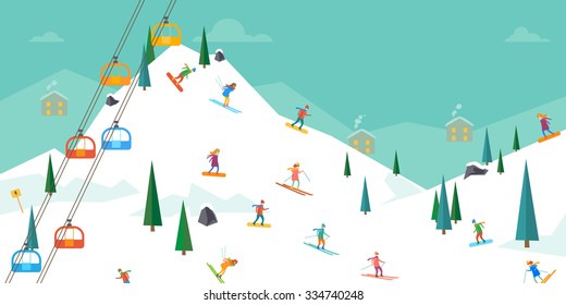 Winter sport. Ski resort. Vector illustration in flat design style