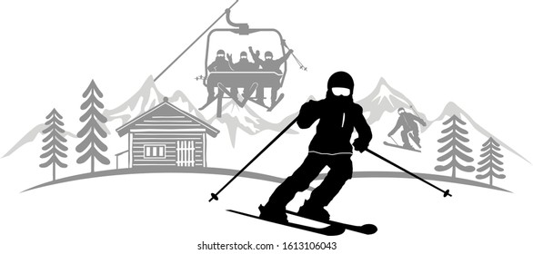 Winter Sport Ski Silhouette Illustration