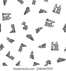 winter sport ski snow jump vector seamless pattern thin line illustration