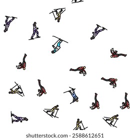 winter sport ski snow jump vector seamless pattern thin line illustration