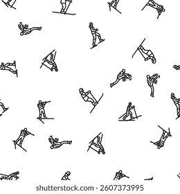 winter sport ski snow jump vector seamless pattern thin line illustration