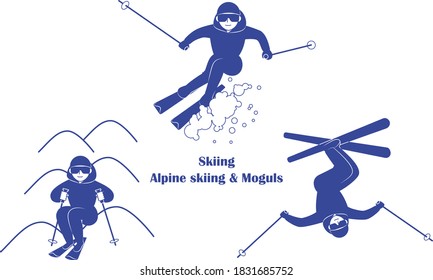 Winter sport skier illustrations.