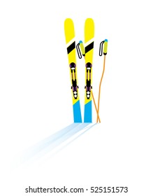 Winter sport. Skies and the skiing sticks in the snow. Vector illustration
