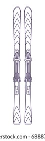 Winter sport skis isolated vector icon. Outdoor activity, nature traveling, skiing equipment element.