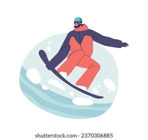 Winter Sport, Snowboarding Activity on Mountain Ski Resort. Extreme Sports Recreation. Mature Sportsman Make Stunts