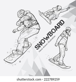 winter sport, snowboarding collection. Hand drawing.